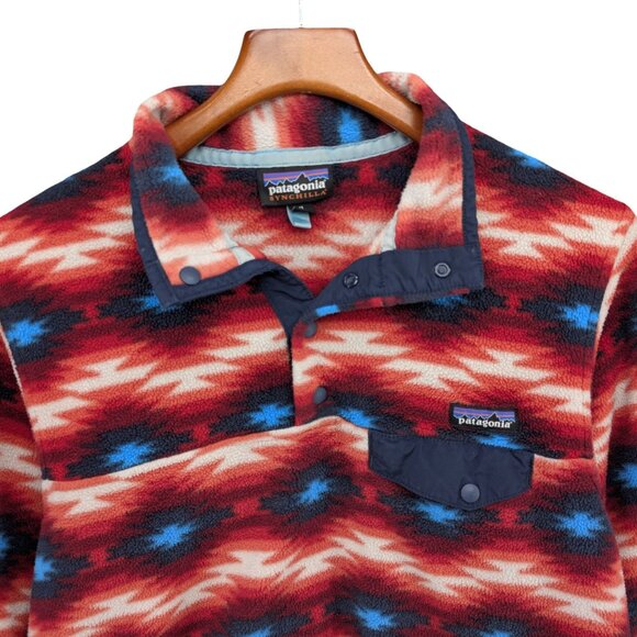 Patagonia Synchilla Snap T Fleece Jacket Womens Red Blue Wild Desert Aztec Sz M - Picture 3 of 9